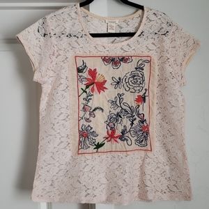 Sundance Lace Sheer See Through Floral Embroidered Top Blouse